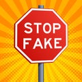 Stop Fake red road sign raster illustration