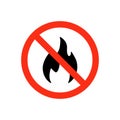 Stop fire icon. No fire flame black symbol. Prohibited sign.