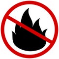 Stop fire icon. Prohibition open flame symbol
