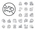 Stop fishing line icon. Fish catching forbidden sign. Plane jet, travel map and baggage claim. Vector