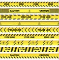 Stop on floor stripes set vector. Restrictive tape stickers in yellow with stripes to separate people. Police line is