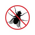 Stop the fly Crossed out warning sign about flies. A sign of attention to the fly. The parasite icon. Vector Royalty Free Stock Photo