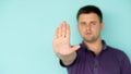 stop gesture confident man closed way serious