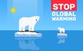Stop global warming change climate concept .polar bear and cube on floe melting iceberg Royalty Free Stock Photo