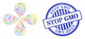 Stop GMO Distress Stamp and Genome Code Multi Colored Centrifugal Abstract Flower