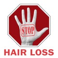 Open hand with the text stop hair loss Royalty Free Stock Photo