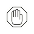 Stop hand icon vector. Line warning symbol isolated. Trendy flat Royalty Free Stock Photo