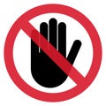 Stop hand sign, icon vector. Red color singe symbol illustration