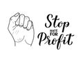 Stop Hate for Profit calligraphy hand lettering isolated on white. Social media campaign against hate, racism, bigotry, and