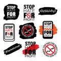 STOP HATE FOR PROFIT, Quotes Bundle. Boycott Campaign signs. Social Media Hashtag. Protest sign designs isolated on white