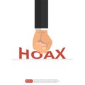 Stop hoax concept design. Hand punching hoax word typography. Fight symbol against lies, propaganda and fake news. Vector template