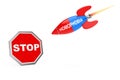 Stop Homophobia Concept. Stop Sign Shield with Honophobia Sign Rocket. 3d Rendering Royalty Free Stock Photo