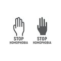 Stop homophobia line and glyph icon, lgbt and culture, hand stop sign vector graphics, a linear icon on a white