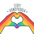 Stop Homophobia 17 mayLGBT pride heart hand rainbow color poster sticker vector