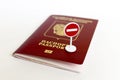 Stop illegal migration concept, Russian passport and stop sign close up.