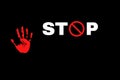 Stop Illustration showing blood red palm. There is a huge protest going on in many cities of United States of America over the
