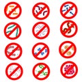 Stop the infection, a set of vector icons of different micro-organisms and bacteria, virus, are wiped out, hygiene