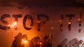 Stop it, Inscription on the fogged glass, night city