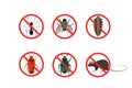 Stop insects and pests signs cartoon vector set