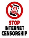 Stop internet censorship. Ban sign with smartphone screen displaying hand symbol and text Access Denied