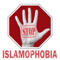Stop Islamophobia conceptual illustration. Open hand with the text stop Islamophobia