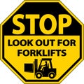 Stop Look Out For Forklifts Sign On White Background