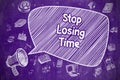 Stop Losing Time - Doodle Illustration on Purple Chalkboard. Royalty Free Stock Photo