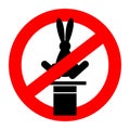 Stop Magic trick. Ban Magician Hat and hare. no tricks icon. Red prohibition road sign