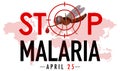 Stop Malaria logo or banner with mosquito on world map background