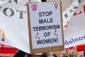 Stop Male Terrorism of Women protest placard