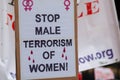 Stop Male Terrorism of Women protest placard