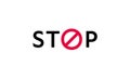 Stop message sign. Vector modern color illustration. Black word with red circle sign isolated on white background. Design for Royalty Free Stock Photo