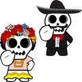 Stop mexican kid skull cartoon couple set Royalty Free Stock Photo
