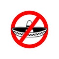 Stop migrants. Ban illegal migration. Red prohibition sign. National strikeout sombrero hat in Mexico