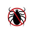 Stop mite icon. Anti tick forbidden sign for insect spray killer repellent isolated on white background. Vector flat