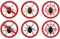 Stop mite signs. Set of insect pest control signs. Vector illustration.