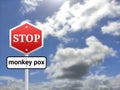 Stop monkey pox sigh board on blur sky background