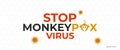 Stop Monkeypox virus medical banner. Monkey face on text