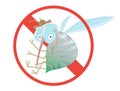 Anti mosquito sign with a funny cartoon mosquito. - stock vector