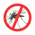Stop mosquito sign, vector image in a red crossed out circle