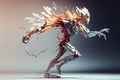 a stop-motion glitch effect in which a digital character slowly comes to life and moves its limbs