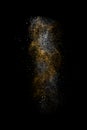 Stop motion of white and orange dust explosion isolated on black Royalty Free Stock Photo
