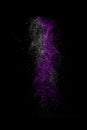 Stop motion of white and purple dust explosion isolated on black Royalty Free Stock Photo