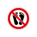 STOP! No bare foot. Do not enter. Vector. The icon with a red contour on a white background. For any use. Warns.