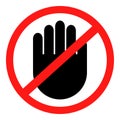 Stop! No entry! Red stop hand sign for prohibited activities. Stop hand Vector illustration, stop hand red badge, stop hand icon, Royalty Free Stock Photo