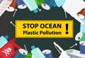 Stop ocean plastic pollution background with junk