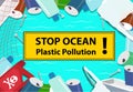 Stop ocean plastic pollution background with junk