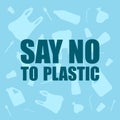 Stop ocean plastic pollution. Ecological poster. There are plastic garbage, bottle on blue background in the water Royalty Free Stock Photo