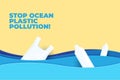 Stop ocean plastic pollution paper art vector illustration. World Water Day. Earth Day. Royalty Free Stock Photo