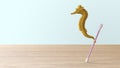 Stop ocean plastic pollution. Render sculpt 3d Side view of a Common yellow Seahorse with swabs. Composed of white plastic waste Royalty Free Stock Photo